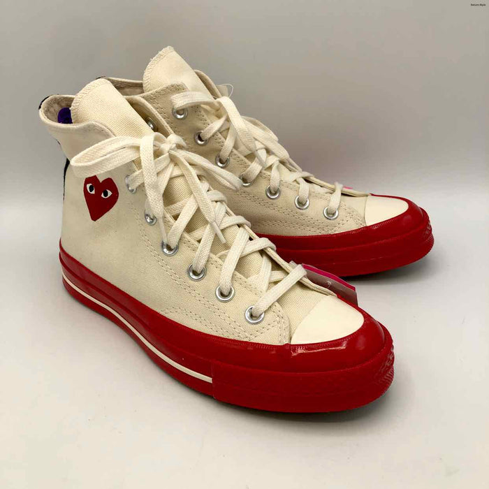 CONVERSE PLAY COMME des GARCONS Off White Red Canvas High Top Sneaker Shoes