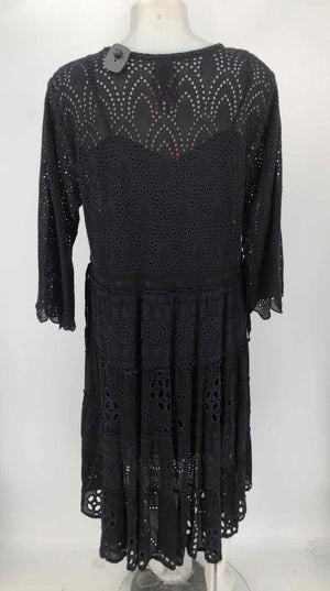 JOHNNY WAS Black Navy Rayon Eyelet w/slip Size LARGE  (L) Dress