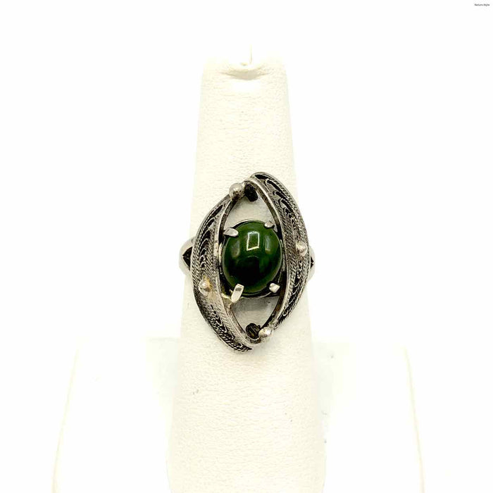 Silver Green Jade Pre Loved ss Ring sz6.5