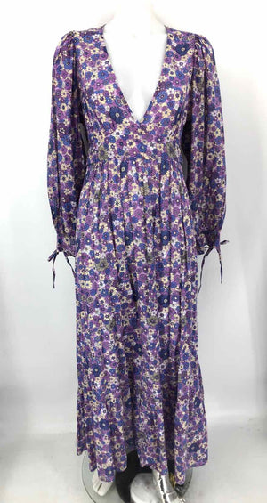ANTIK BATIK Lavender Blue Multi Cotton Made in India Floral Maxi Length Dress