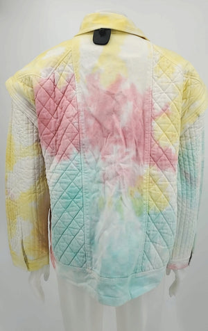 LOVE SHACK FANCY Yellow Pink & Green Dyed Print Button Up Jacket