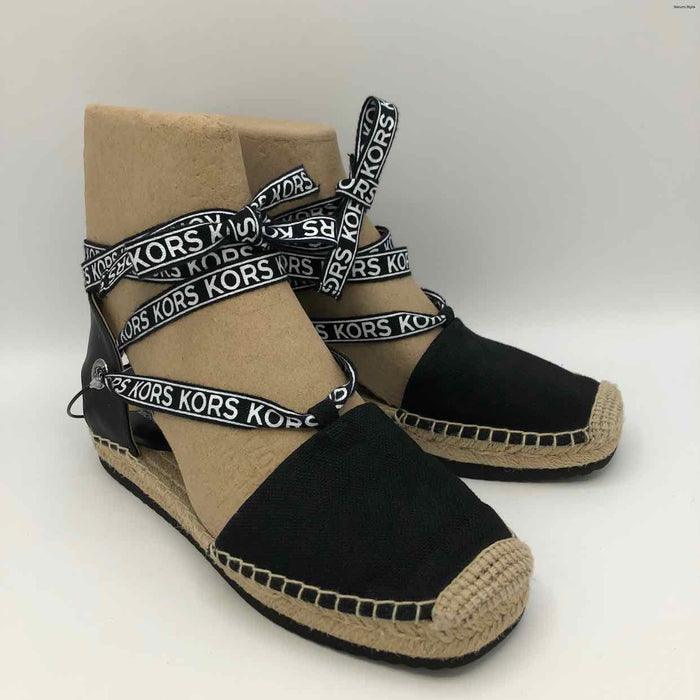 MICHAEL KORS Black & White Tan Leather & Canvas Espadrille Sandal Shoes