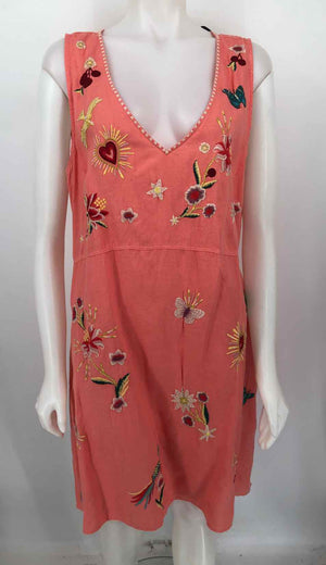 JOHNNY WAS Orange & Yellow Multi-Color Linen Embroidered Sleeveless Dress