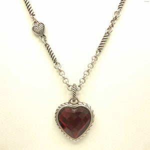 BRIGHTON Silvertone Red Pre Loved Heart Necklace