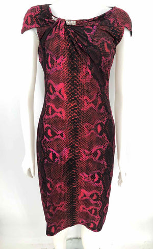 ROBERTO CAVALLI Pink Black Multi Reptile Print Short Sleeves Dress