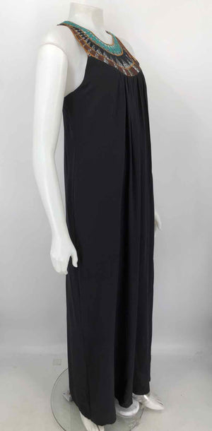 LAVENDER BROWN Black Brown Multi Crochet Trim Maxi Length Size SMALL (S) Dress