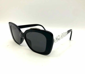 CHANEL Black White Pre Loved Monogram Modified Cats Eye Sunglasses w/case