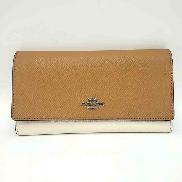 COACH Tan Off White Leather Tri fold Wallet