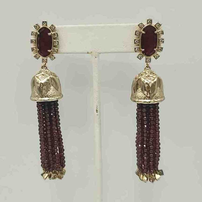 KENDRA SCOTT Pink Burgundy Gold Plate Tassell Dangle Earrings