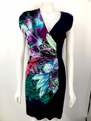 ROBERTO CAVALLI Navy Multi-Color Abstract Floral Size SMALL (S) Dress