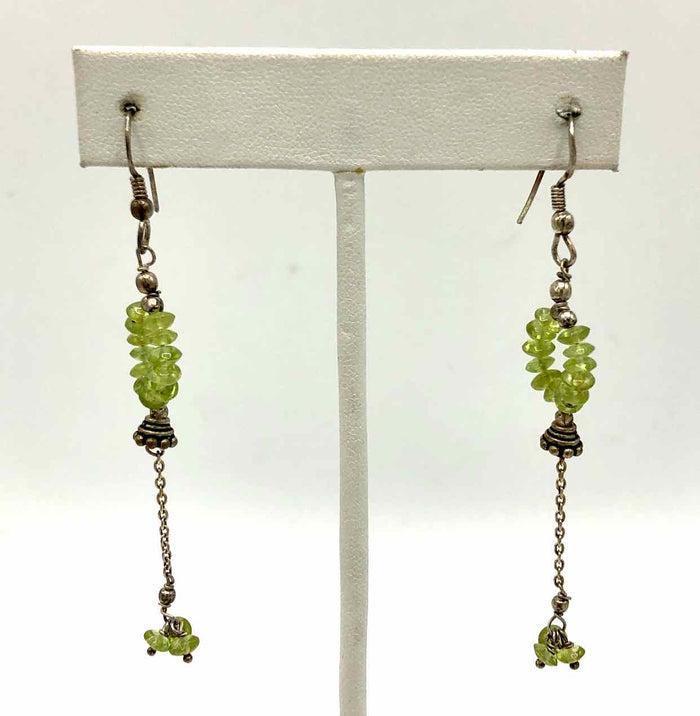 Lt Green Sterling Silver Peridot Dangle ss Earrings