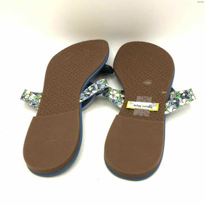 TORY BURCH Blue Beige Patent Leather Floral Thong Sandal Shoe Size 10 Shoes