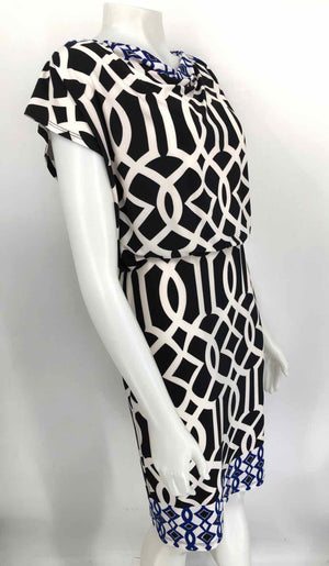 JOSEPH RIBKOFF White & Black Blue Geometric Size 8  (M) Dress