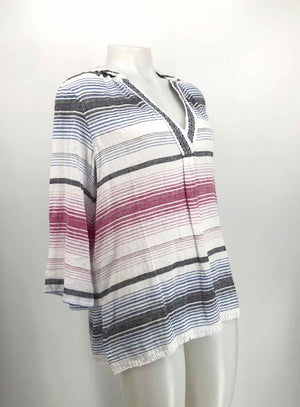 TOMMY BAHAMA White Blue Multi Striped Longsleeve Size X-SMALL Top