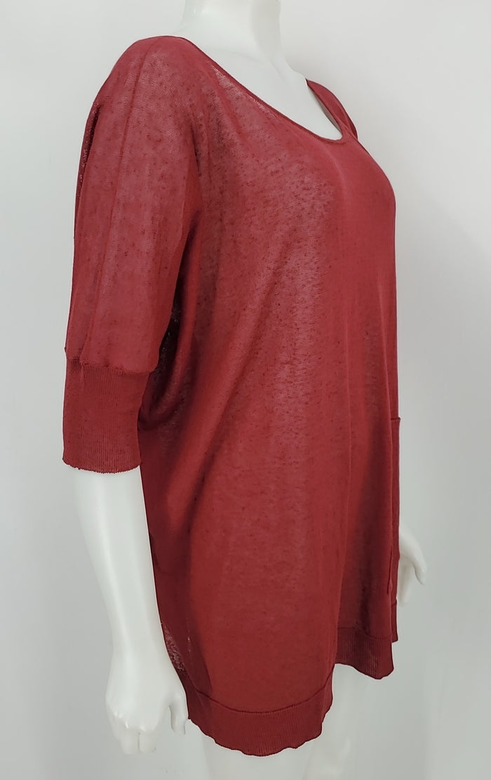 SARAH PACINI Brick Red Linen Blend Made in Italy Scoop Neck Top