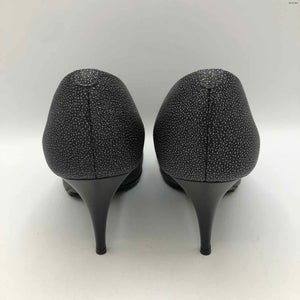 GIUSEPPE ZANOTTI Gray Black Leather Made in Italy Textured 3"Heel Shoes