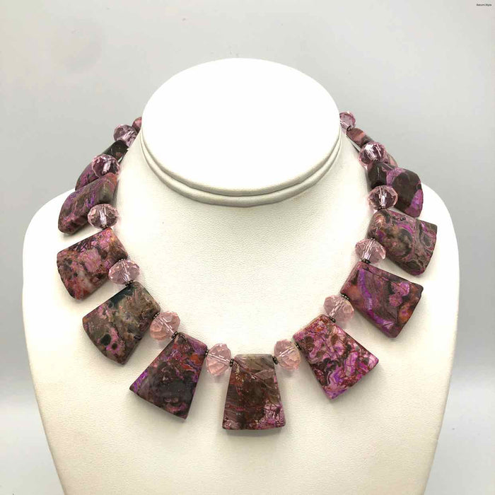 Pink Brown Stone Beads Crystal Pre Loved 14"-16" ss Necklace