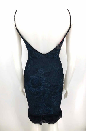 GALLIANO Navy Black Woven Made in Italy Sparkle Spaghetti Strap Dress