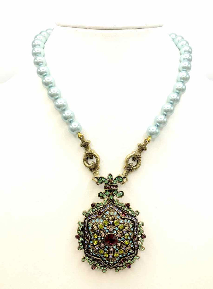 HEIDI DAUS Blue Green Multi Crystal Synthetic Pearl Pre Loved Star Necklace
