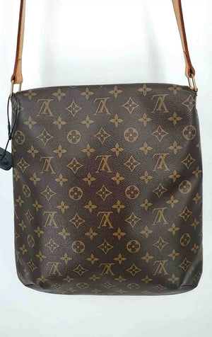 LOUIS VUITTON Brown Tan Coated Canvas Leather Pre Loved Monogram Crossbody Purse