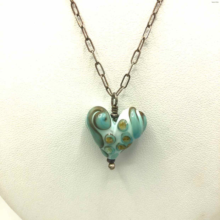 Lt Blue Sterling Silver Glass Heart Chain 18" ss Necklace