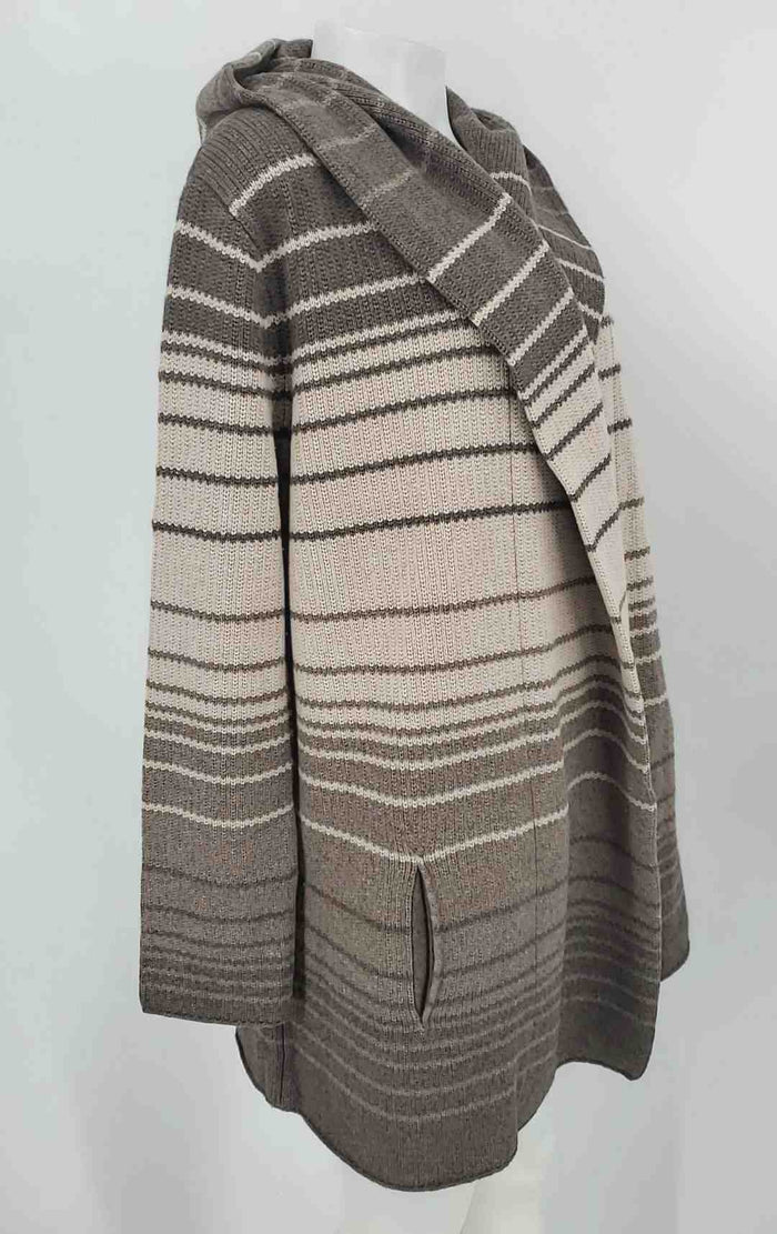 VINCE Gray Cream Wool Blend Striped Hoodie Size MEDIUM (M) Sweater