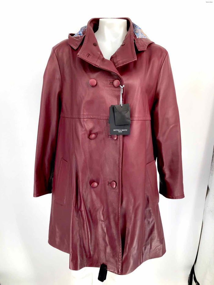BOTTEGA GIOTTI Burgundy Leather Made in Italy Double Breasted Jacket