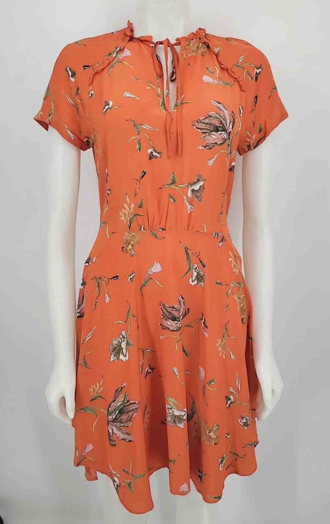 reiss orange dress Olive Floral Print Short Sleeves Size 8 (M) – ReturnStyle kiribati dress from princess 59.5 / 176.5cm Aegean Blue Florals Size:Size 1 (fits 0-4)