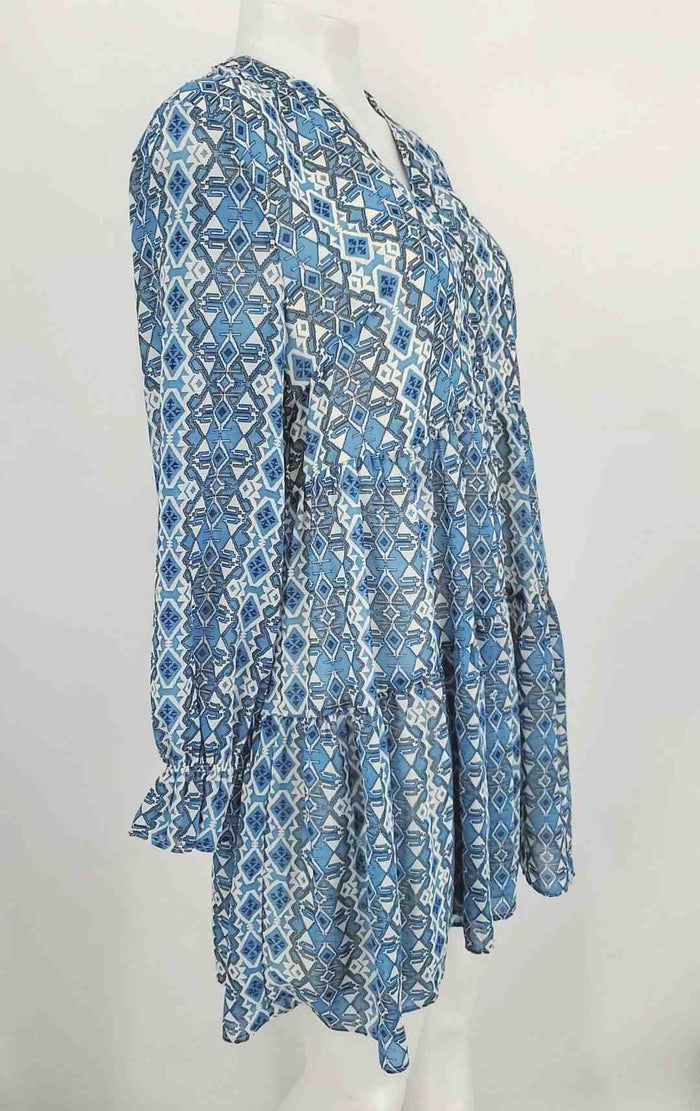 ELAN Blue White Print Longsleeve Size MEDIUM (M) Dress