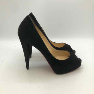 LOUBOUTIN Black Suede Heel Made in Italy Peep Toe Shoe Size 37 US: 7 Shoes