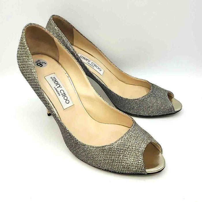 JIMMY CHOO Gold Leather Made in Italy Peep Toe 3.5" Heel Shoes