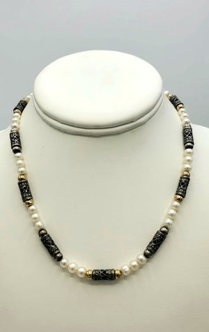 White Sterling Silver Beaded 16" ss Necklace