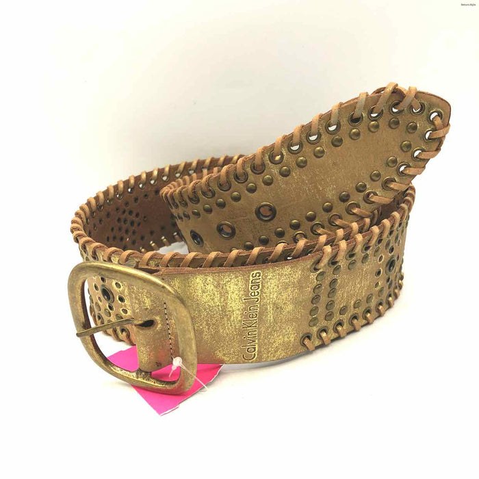 CALVIN KLEIN Gold Brass Leather Studded Wide LARGE  (L) Belt