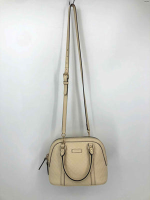 GUCCI Ivory White Gold Leather Excellent Condition Monogram Satchel Purse