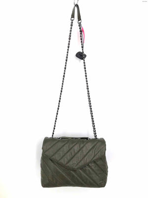 VINCE CAMUTO Olive Green Leather Quilted Diagonal Stripes Shoulder Bag Purse