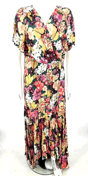 JADE by Johnny Was Green Yellow Multi Velvet Floral Maxi Wrap Dress Set