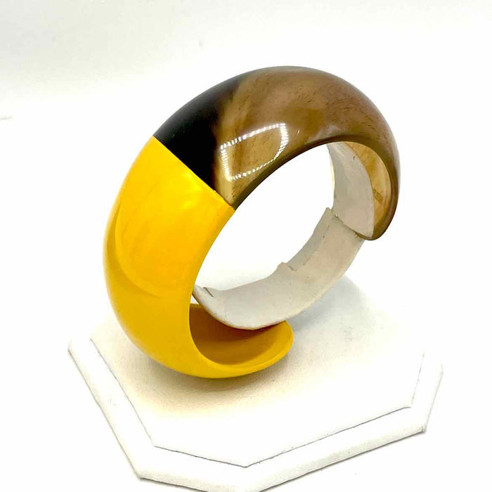 HERMES Yellow Brown Resin Horn Cuff Bracelet
