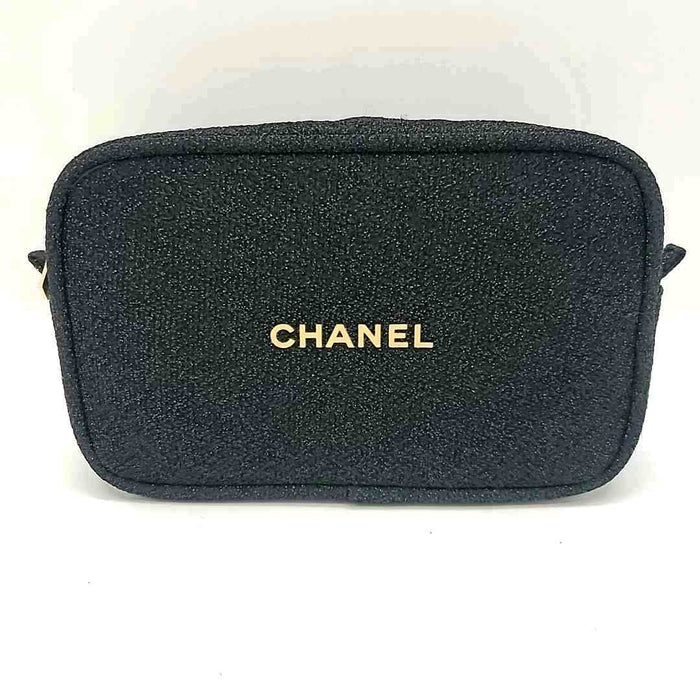 CHANEL Black Sparkle Woven Pre Loved Zip Around pouch Pouch