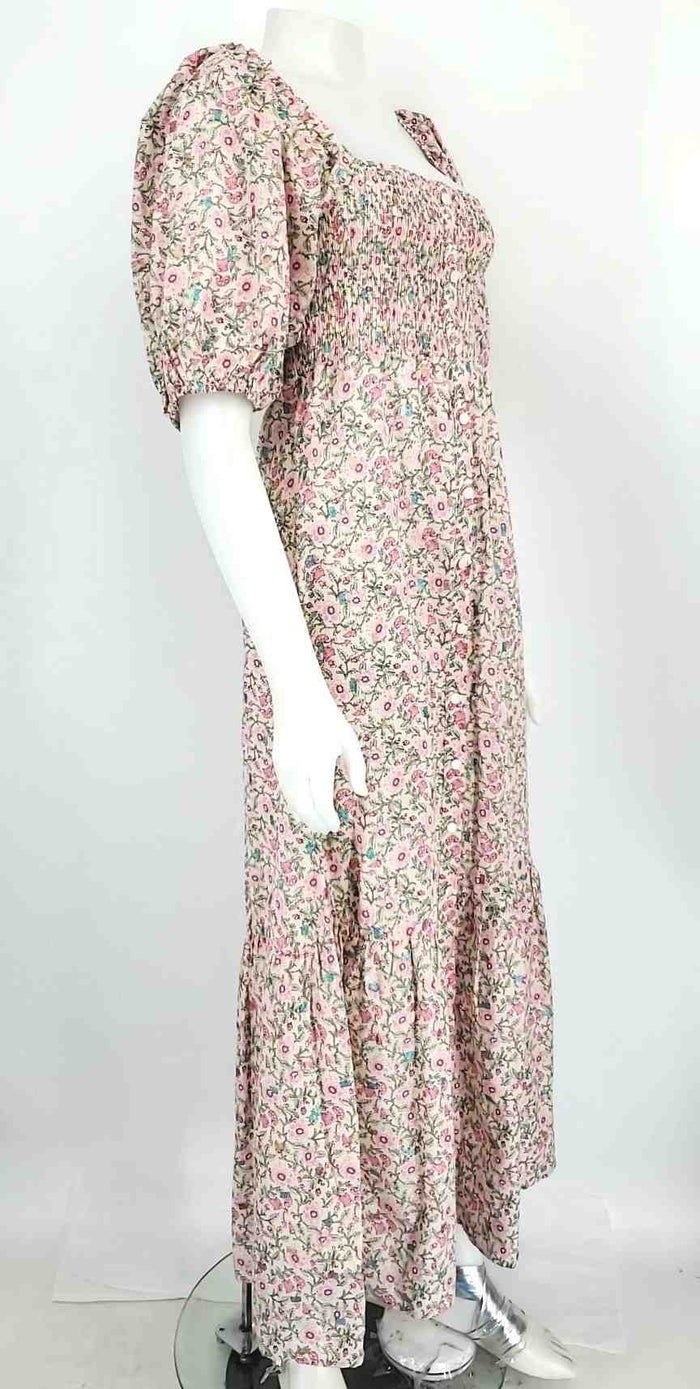 OLIVACEOUS Cream Pink Multi Cotton Floral Print Maxi Length Dress