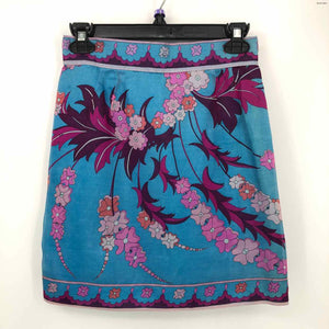 PUCCI Blue Pink Silk Italian Made Floral Mini Size X-SMALL Skirt