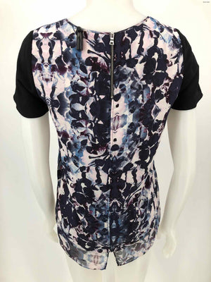 REBECCA TAYLOR Navy White Multi Silk Floral Print Short Sleeves Size 4  (S) Top