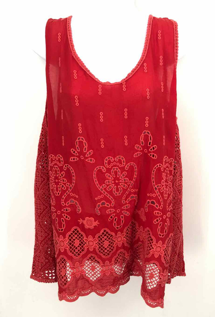 JOHNNY WAS Red Eyelet Tank Size LARGE  (L) Top