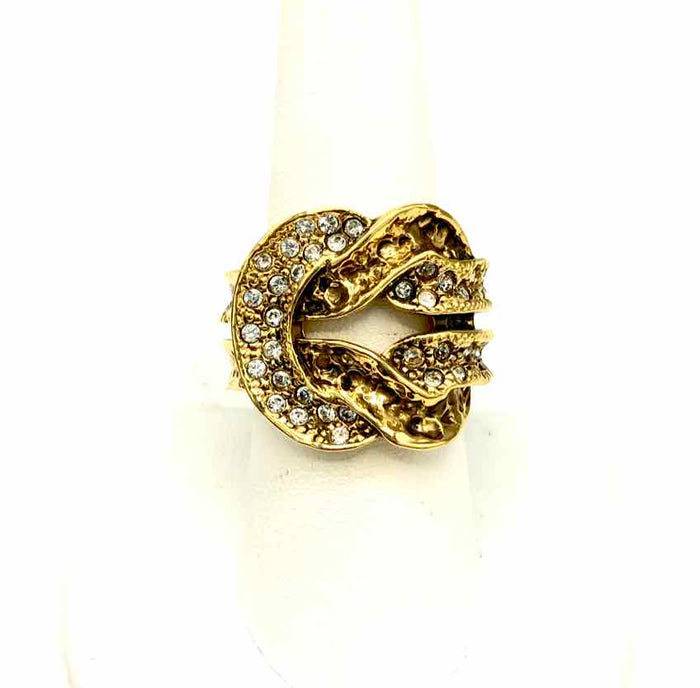 ST. JOHN Clear Goldtone Crystal from Swarovski Knot Ring Sz 8