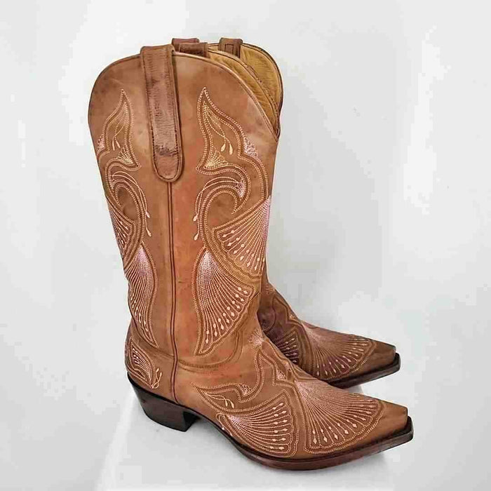 OLD GRINGO Brown Pink Leather Made in Mexico Tooled Pattern Western Boots