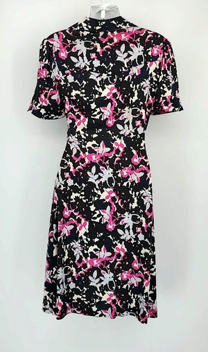 DVF - DIANE VON FURSTENBERG Black Pink Multi Silk Jersey Abstract Floral Dress