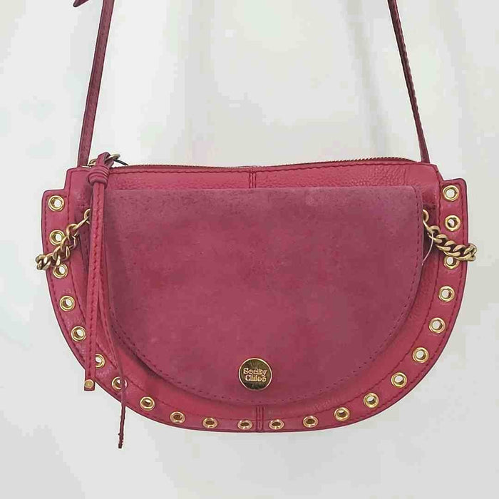 SEE BY CHLOE Fuchsia Gold Leather Grommets Crossbody Purse