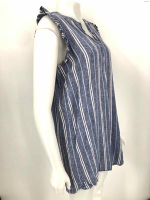 JUST LIVING Blue White Linen & Cotton Vertical Stripes Size MEDIUM (M) Dress