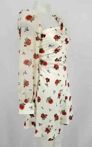 WE WORE WHAT Cream Red & Green Floral Print Longsleeve Size 0 (XS) Dress WE WORE WHAT Cream Red & Green Floral Print Longsleeve Size 0 (XS) Dress