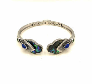 Sterling Silver Abalone Feather Hinged Bangle ss Bracelet