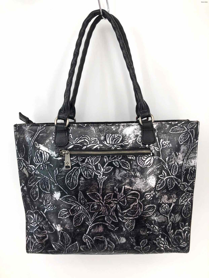 PATRICIA NASH Pewter Silver Leather Pre Loved Tote Purse